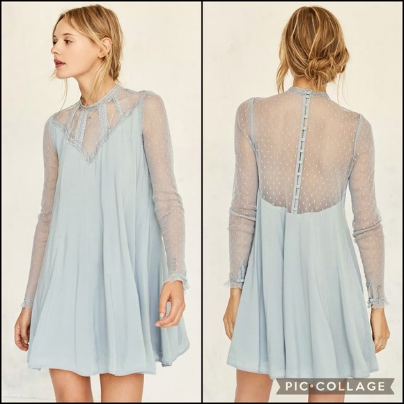 Urban Outfitters Dresses & Skirts - UO Kimchi Blue Polka Dot Mesh Lace Mock-neck Swing High Low Mini Dress